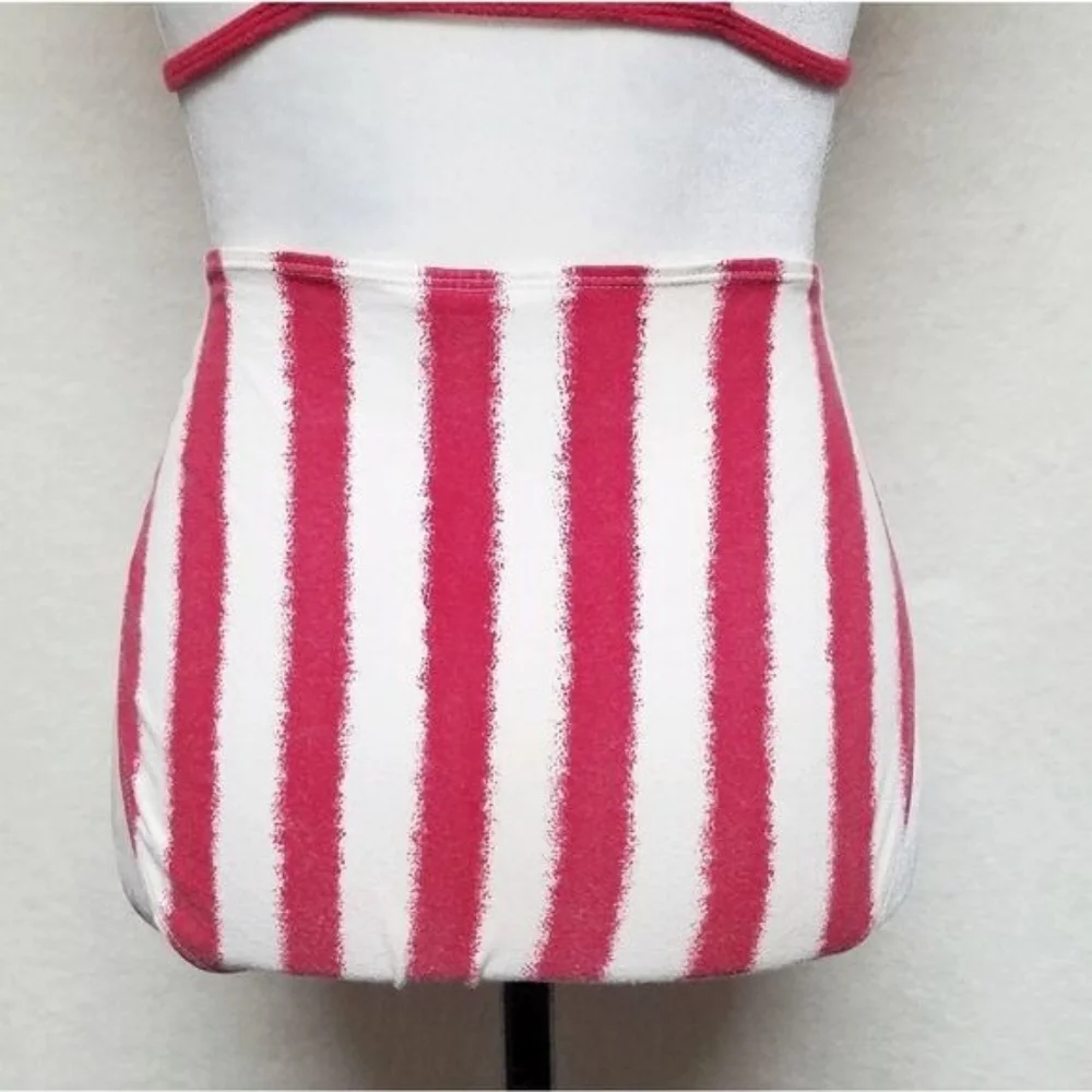 Rare Vintage Gitano SOS Red Striped High Waist Brazilian Triangle Bikini Set L